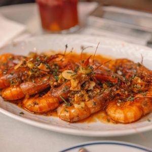 Home king prawns with garlic sauce